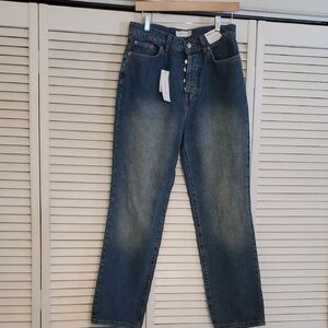 NWT Top Shop Button Fly High Waisted NWT Blue Denim Jeans, Size 8